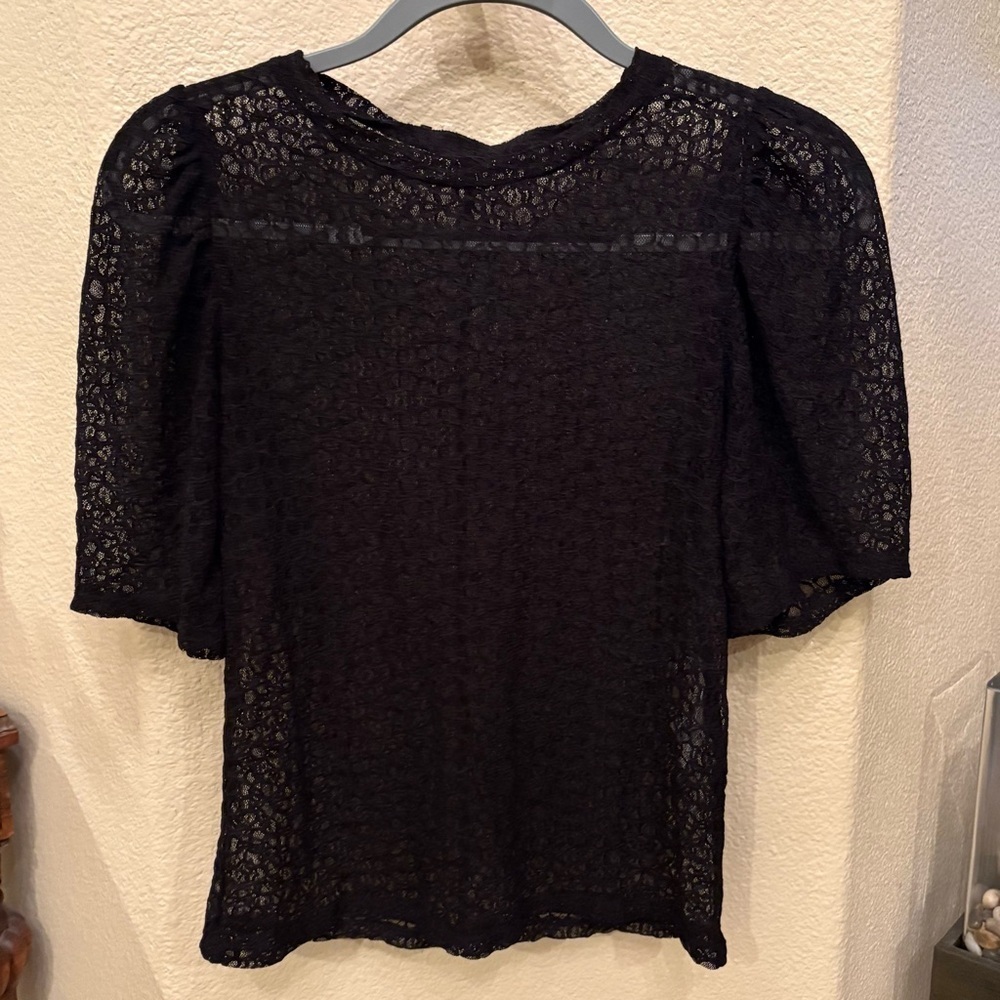 NWT~ZARA Women Black Lace Short Sleeve Top Size Small